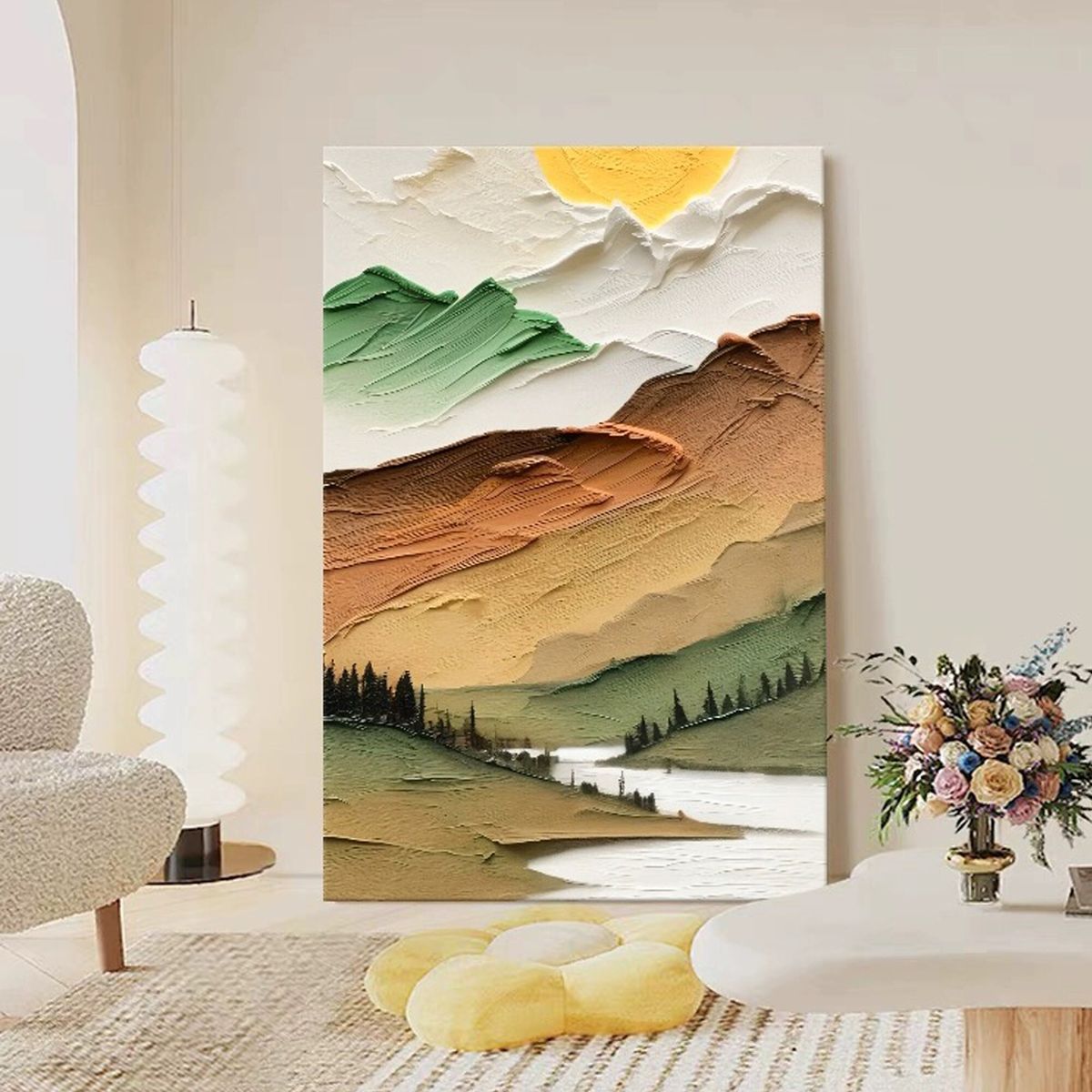 3D Plaster-Style Abstract Sunrise Painting