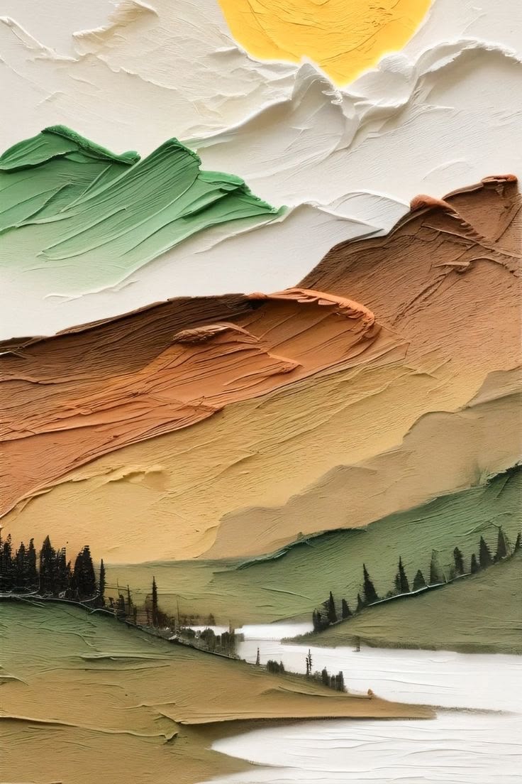 3D Plaster-Style Abstract Sunrise Painting - Image 2